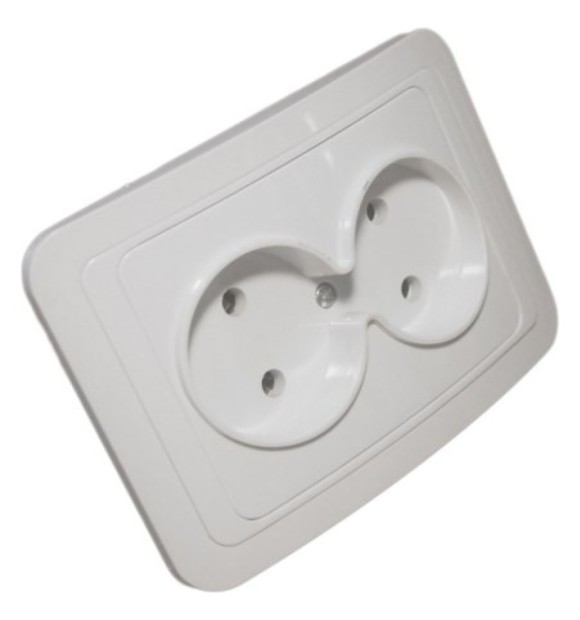 Priza dubla fara contact de protectie, incastrata 250V/16A, alba