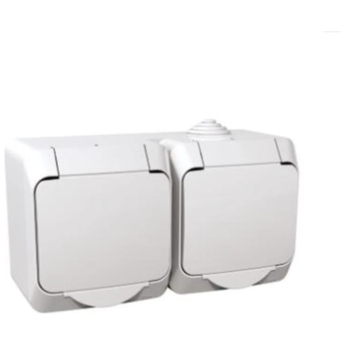 Priza dubla aplicata IP44 cu capac alb Cedar, 16A 250V cu impamantare