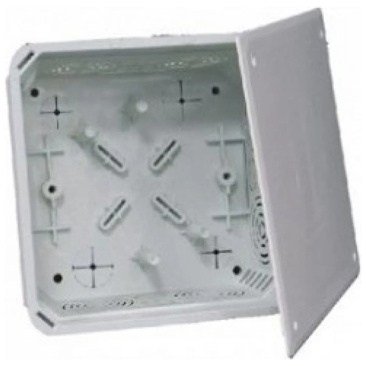 Doza legatura patrata sub tencuiala 107x107x50 mm cu capac, plastic ignifug