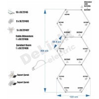 Set 3 Hexagoane LED Honeycomb 128W, Tuburi 568mm, IP20 - vedere laterala