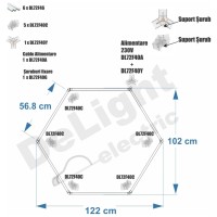 Hexagon LED Honeycomb T5 48W, tub 568mm, IP20 230V - vedere laterala