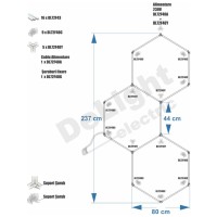Set 3 Hexagoane LED Honeycomb 96W, Tuburi 440mm, IP20 230V - vedere laterala