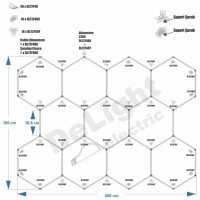 Set 11 Hexagoane LED Honeycomb 368W, Tuburi 568mm, 230V - vedere laterala
