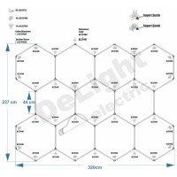 Set 11 Hexagoane LED Honeycomb 276W, Tuburi 440mm, IP20 230V - vedere laterala