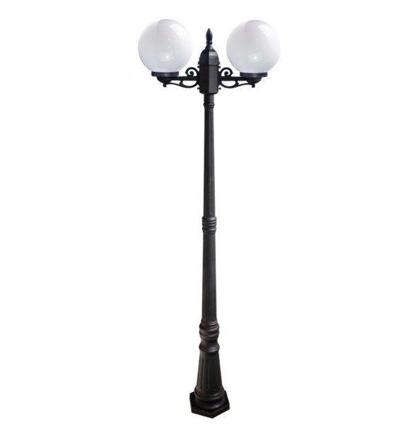 Stalp iluminat exterior glob negru, 2 brate, 2xE27, 40W, IP44, 2200mm