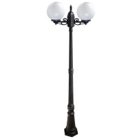 Stalp iluminat exterior glob negru, 2 brate, 2xE27, 40W, IP44, 2200mm