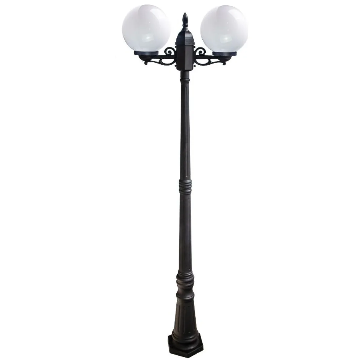 Stalp iluminat exterior glob negru, 2 brate, 2xE27, 40W, IP44, 2200mm